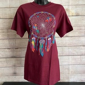Dream Catcher Maroon Red Cotton Tee Shirt